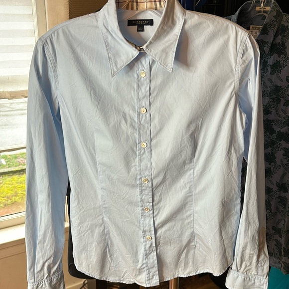 Burberry London Tops - Burberry London blue cotton button up blouse size M.